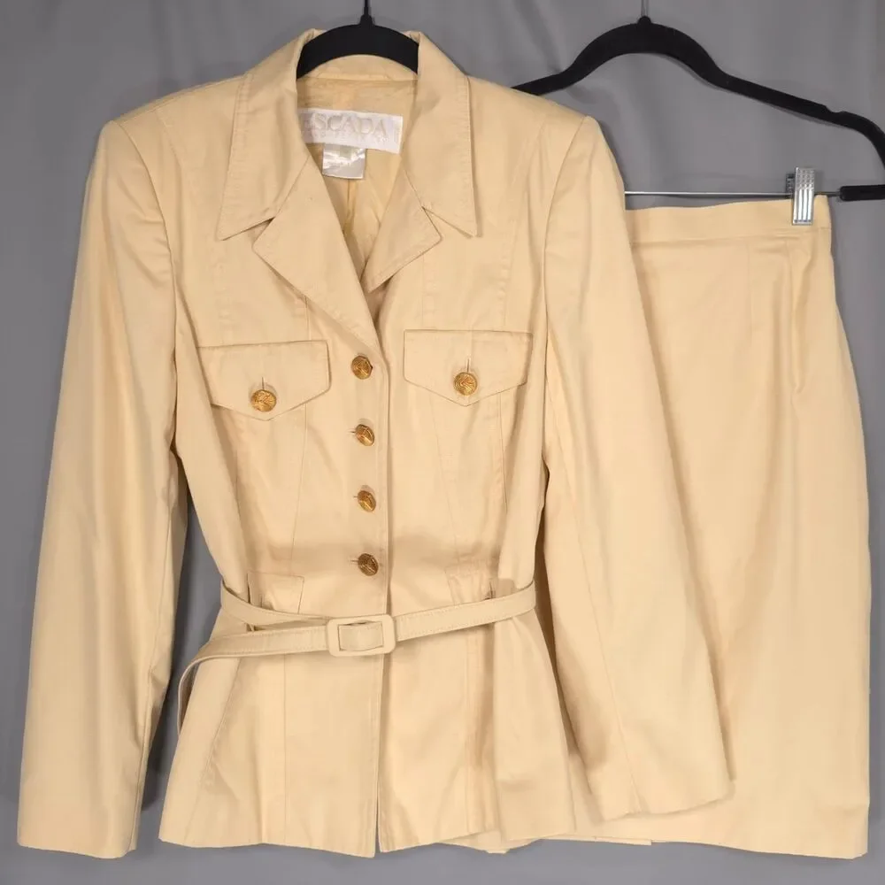 ESCADA MARGARETHA LEY Set Vintage GERMANY MADE Belted Blazer 8 + Pencil Skirt‎ 6
